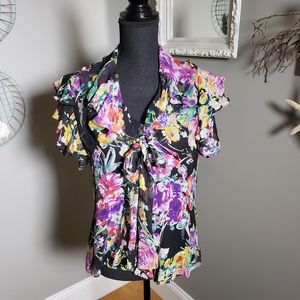 RALPH LAUREN FLORAL SILK RUFFLE BLOUSE NWT